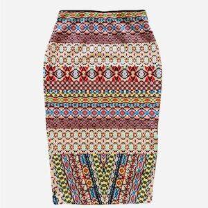 Womens Bisou Bisou Multicolor Blue Midi Pencil Skirt Casual Work Wear Size XS